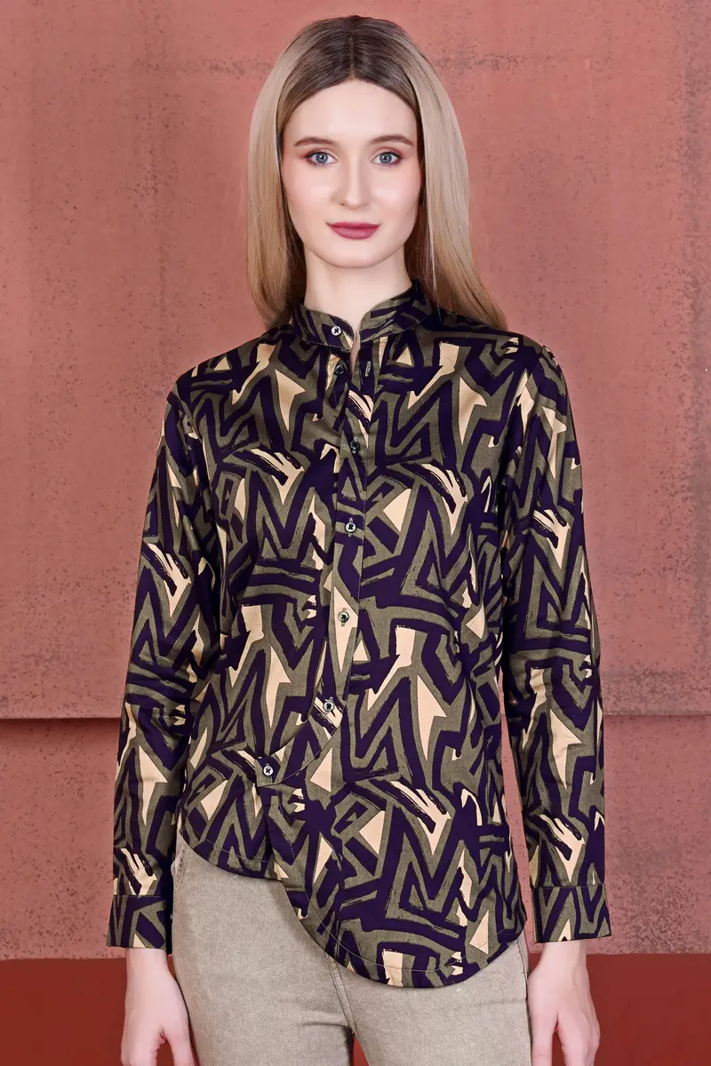 Makara Green And Haiti Blue Multicolour Abstract Printed Premium Cotton Designer Shirt 2
