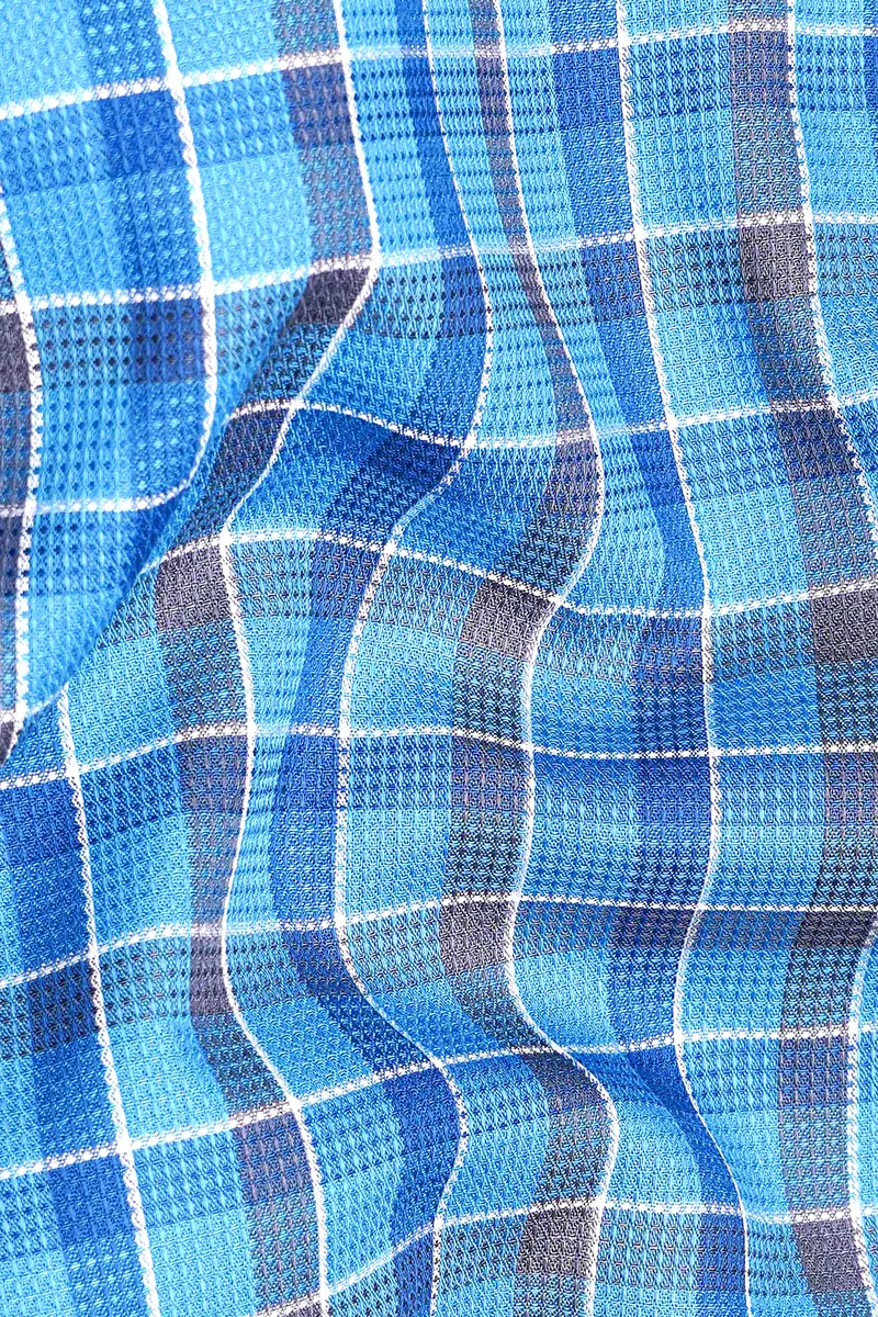 Malibu And St Tropaz Blue Plaid Dobby Textured Premium Giza Cotton Shirt 2