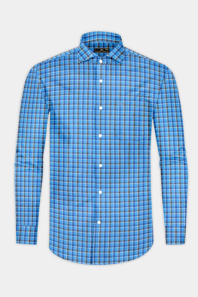 Malibu And St Tropaz Blue Plaid Dobby Textured Premium Giza Cotton Shirt 4