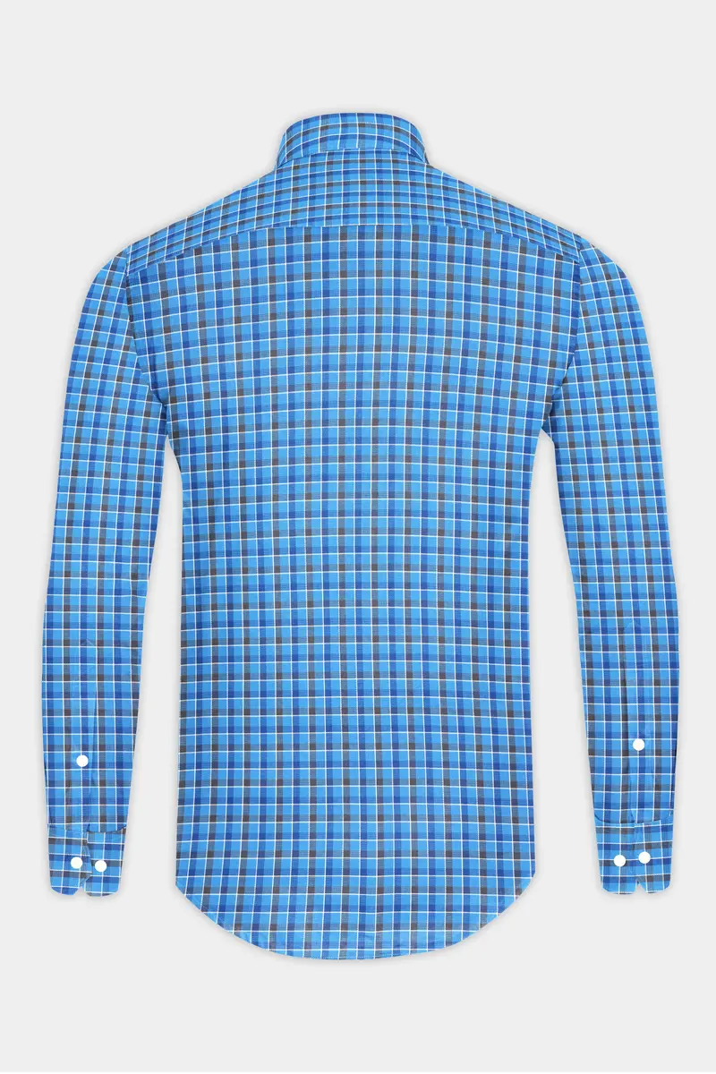 Malibu And St Tropaz Blue Plaid Dobby Textured Premium Giza Cotton Shirt 5