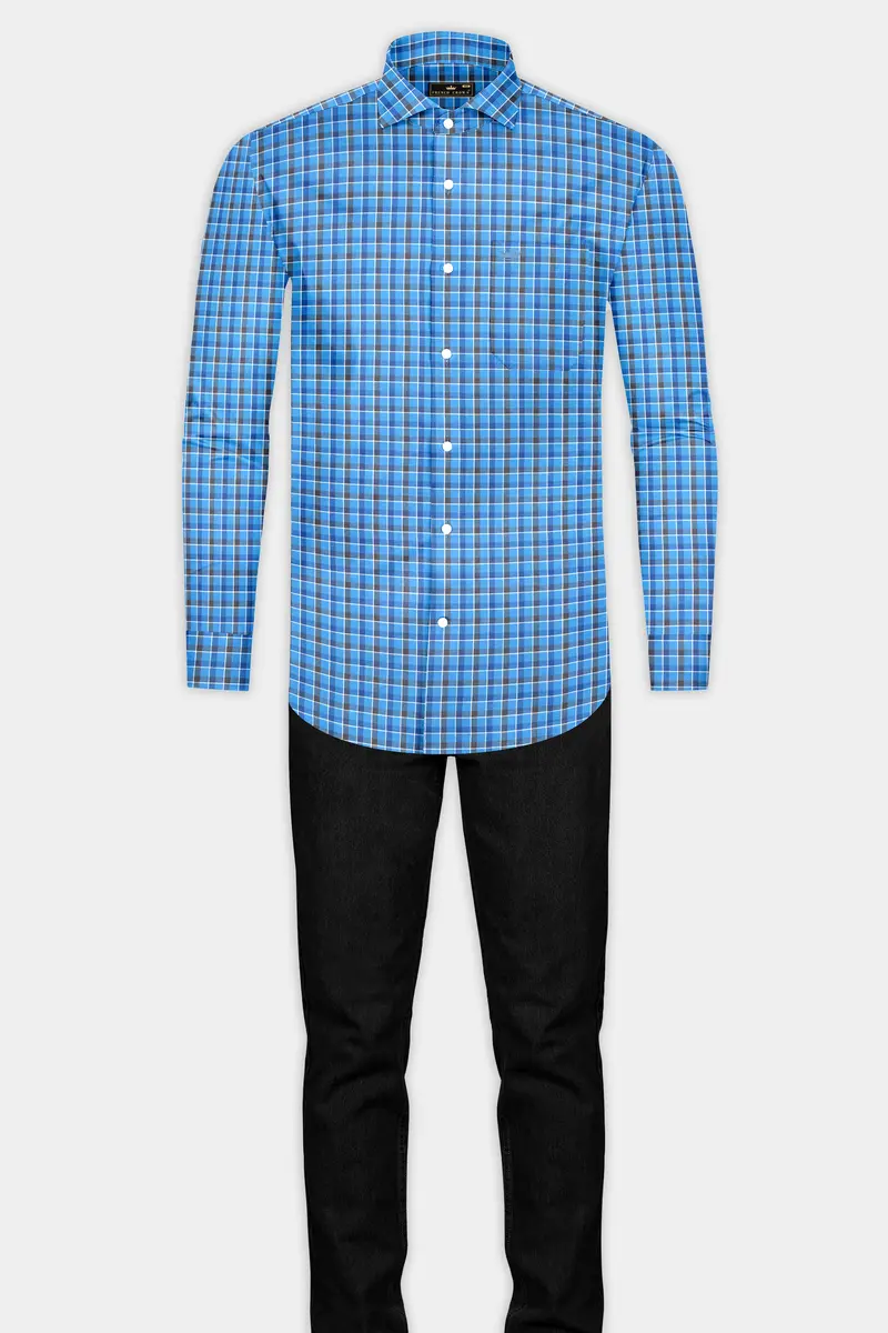 Malibu And St Tropaz Blue Plaid Dobby Textured Premium Giza Cotton Shirt 6