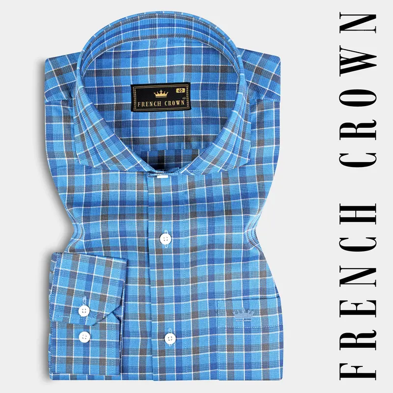 Malibu And St Tropaz Blue Plaid Dobby Textured Premium Giza Cotton Shirt 7