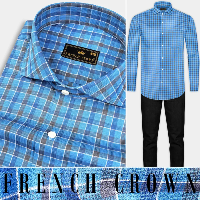 Malibu And St Tropaz Blue Plaid Dobby Textured Premium Giza Cotton Shirt 8