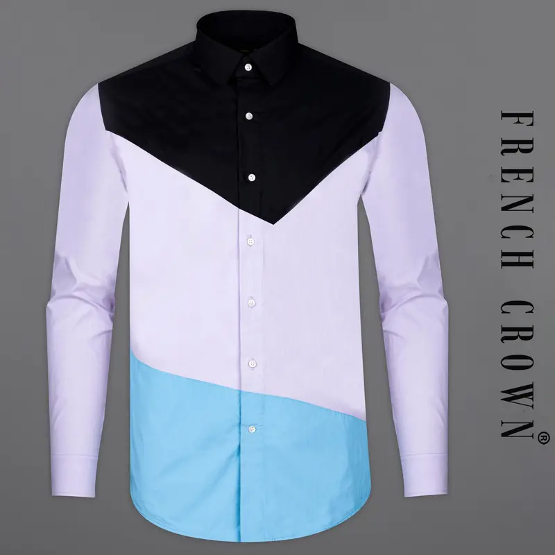 Malibu Sky Blue With Pinocchio Purple And Black Royal Oxford Designer Shirt 1