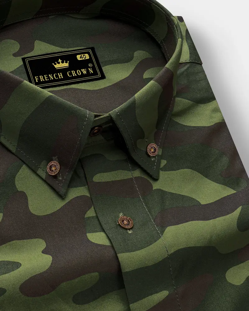 Mallard With Asparagus Green And Fuscous Brown Camouflage Printed Royal Oxford Shirt 1