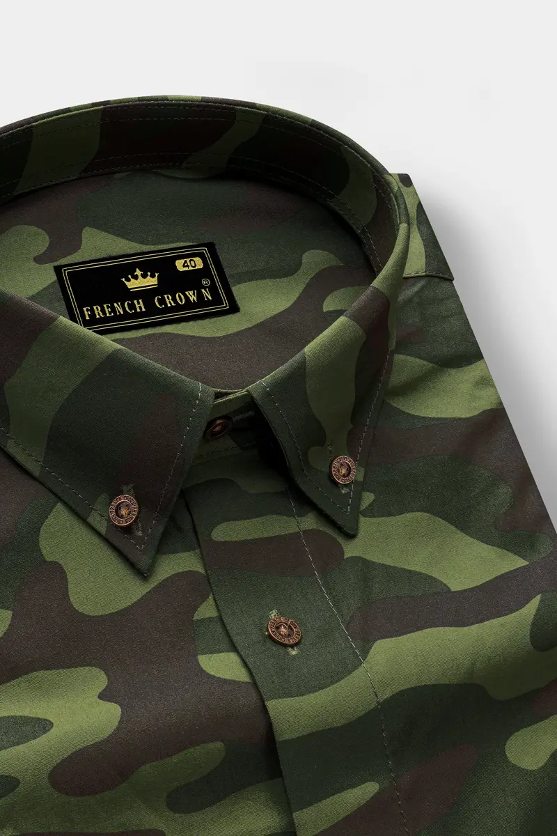 Mallard With Asparagus Green And Fuscous Brown Camouflage Printed Royal Oxford Shirt 2