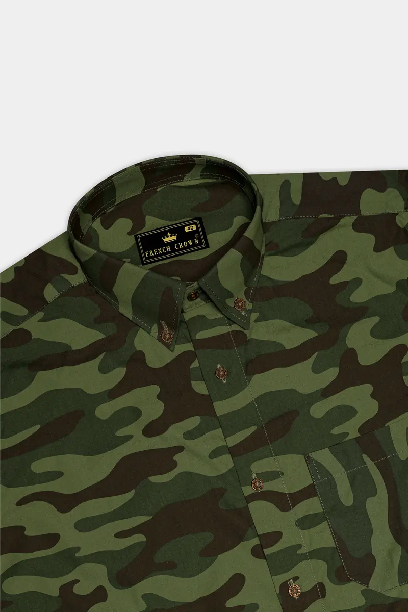 Mallard With Asparagus Green And Fuscous Brown Camouflage Printed Royal Oxford Shirt 5