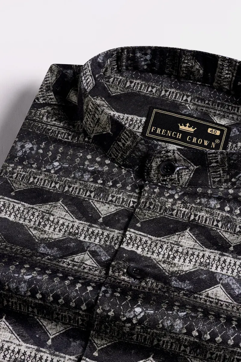 Malta Brown And Onyx Black Tribal Printed Subtle Sheen Super Soft Premium Cotton Shirt 1