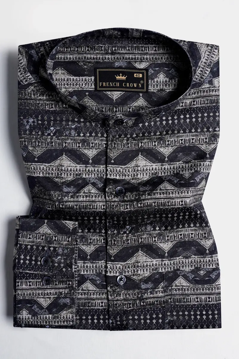 Malta Brown And Onyx Black Tribal Printed Subtle Sheen Super Soft Premium Cotton Shirt 3
