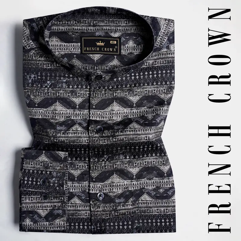 Malta Brown And Onyx Black Tribal Printed Subtle Sheen Super Soft Premium Cotton Shirt 4