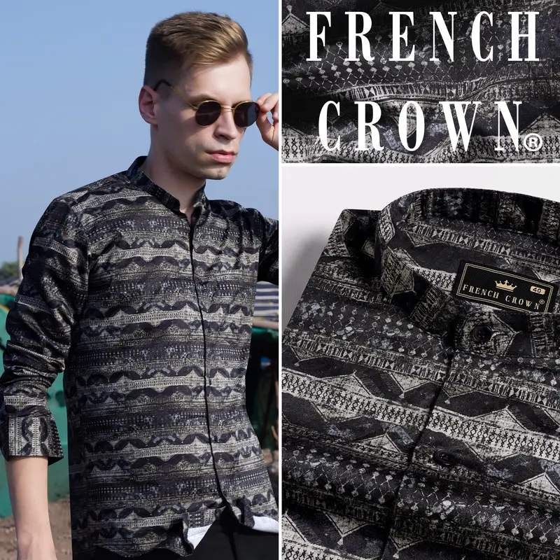 Malta Brown And Onyx Black Tribal Printed Subtle Sheen Super Soft Premium Cotton Shirt 7