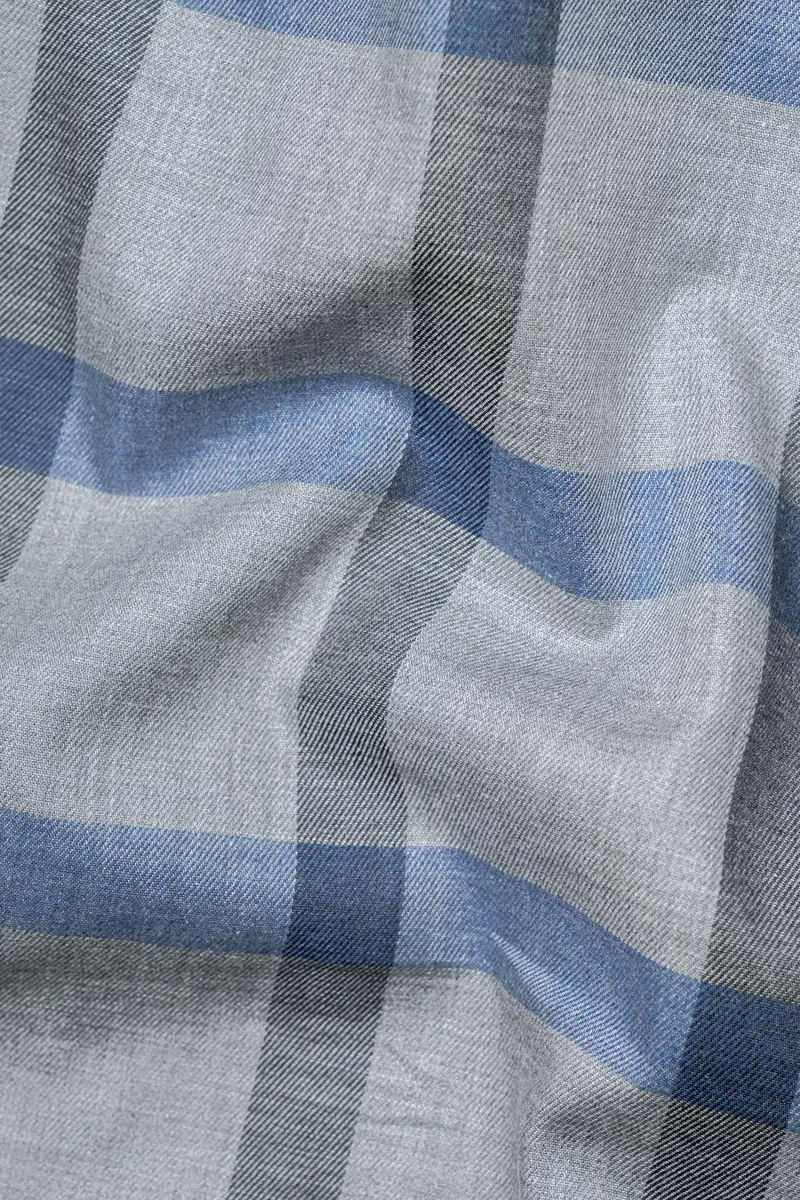 Manatee Gray And Wild Blue Plaid Twill Premium Cotton Shirt 2