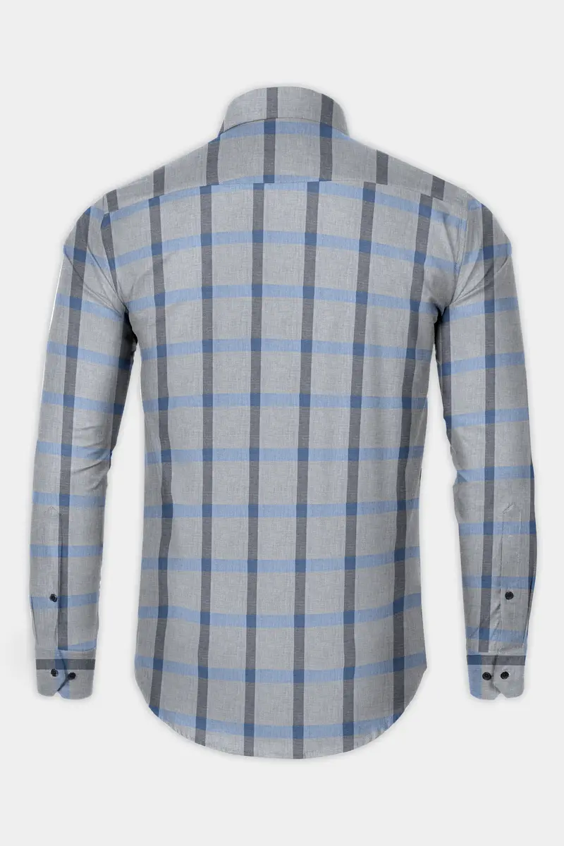 Manatee Gray And Wild Blue Plaid Twill Premium Cotton Shirt 5