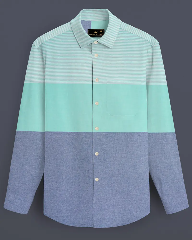 Manatee Gray With Scandal Aqua Green Royal Oxford Designer Shirt 1