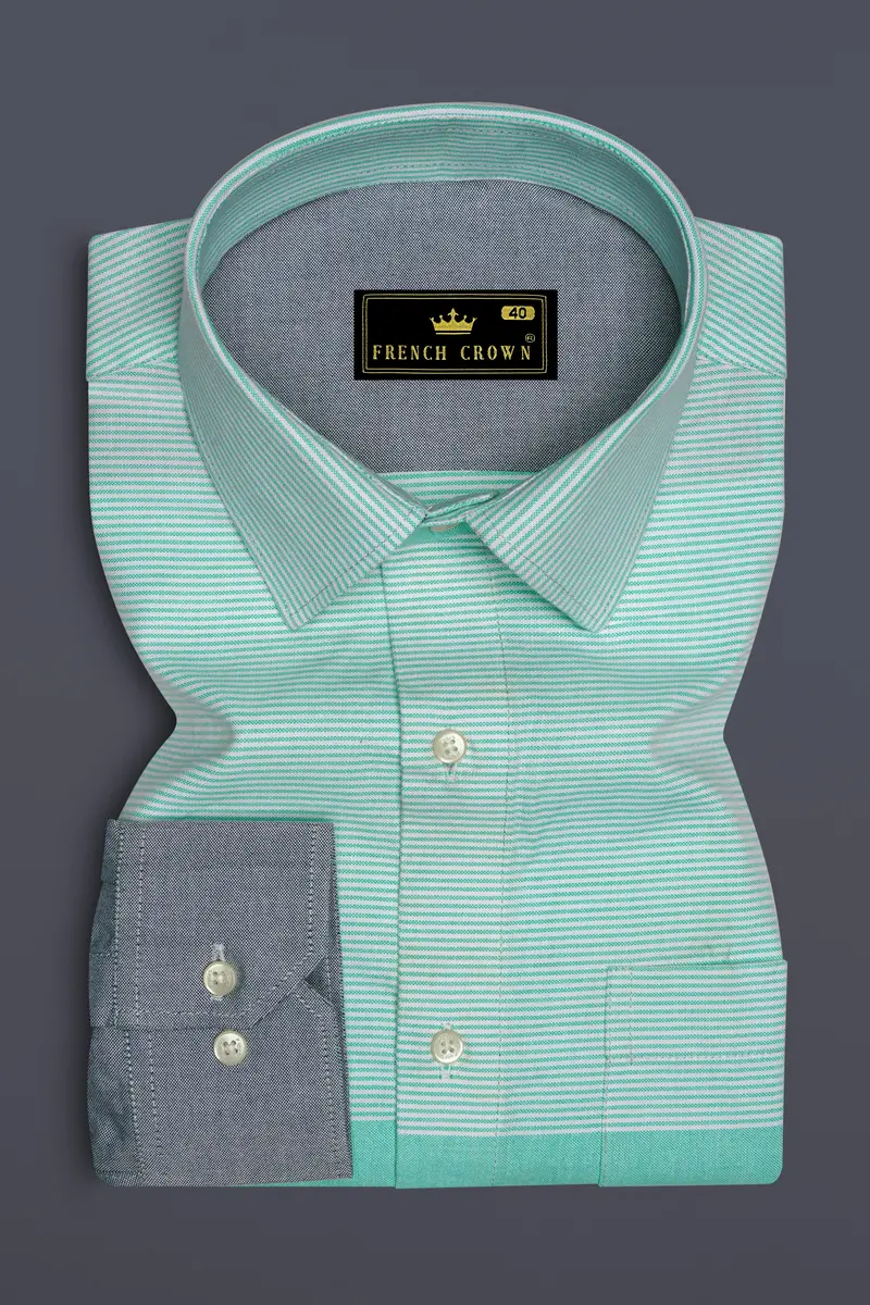 Manatee Gray With Scandal Aqua Green Royal Oxford Designer Shirt 5