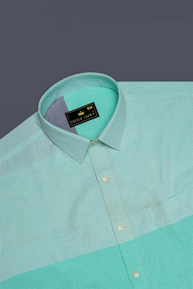 Manatee Gray With Scandal Aqua Green Royal Oxford Designer Shirt 6
