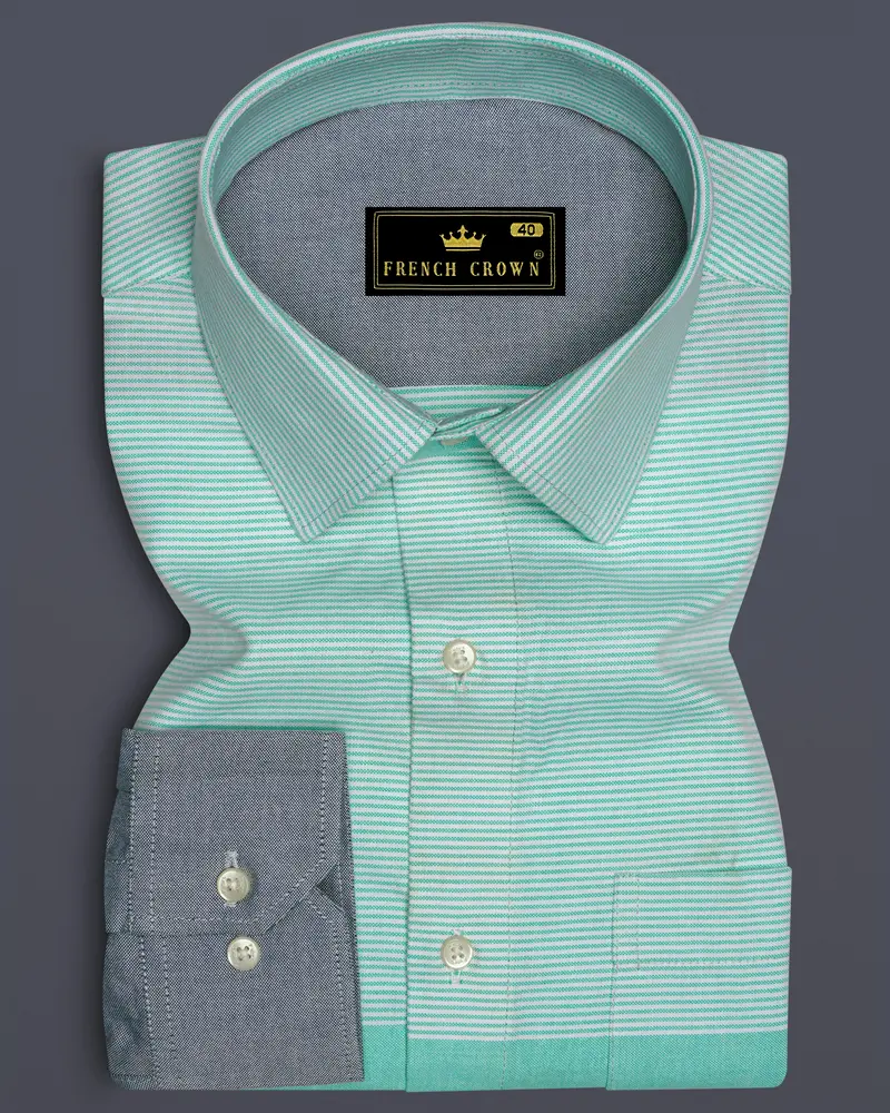 Manatee Gray With Scandal Aqua Green Royal Oxford Designer Shirt 8