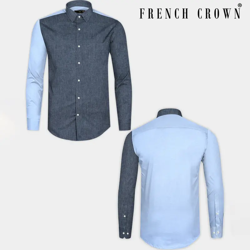 Manatee Grey With Sky Designer Oxford Shirt 1