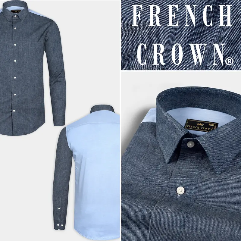 Manatee Grey With Sky Designer Oxford Shirt 10