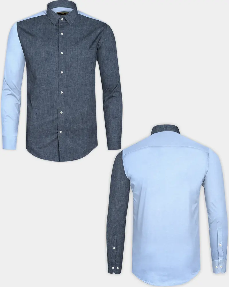 Manatee Grey With Sky Designer Oxford Shirt 2