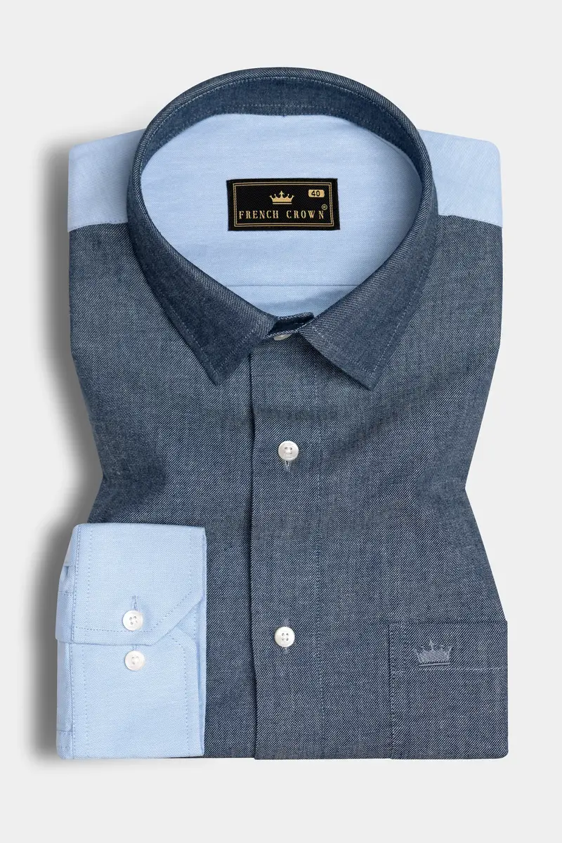 Manatee Grey With Sky Designer Oxford Shirt 5