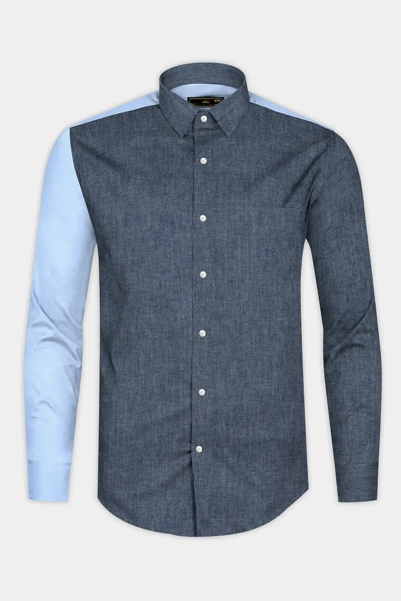Manatee Grey With Sky Designer Oxford Shirt 6