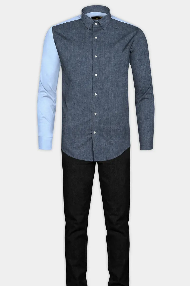 Manatee Grey With Sky Designer Oxford Shirt 8