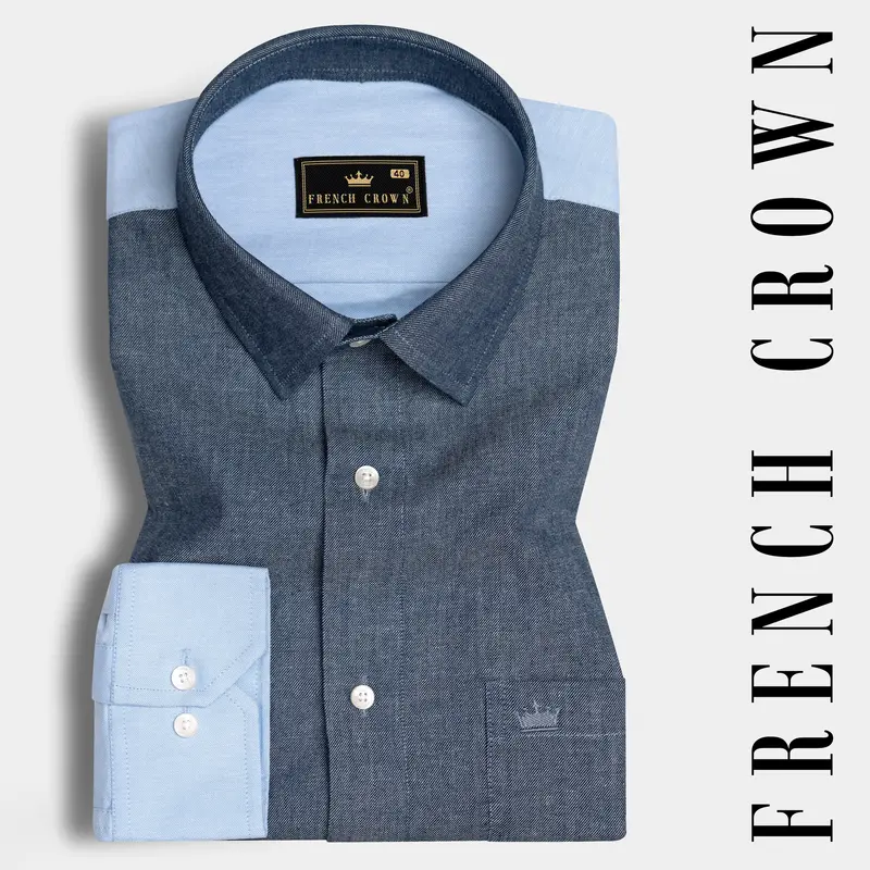 Manatee Grey With Sky Designer Oxford Shirt 9