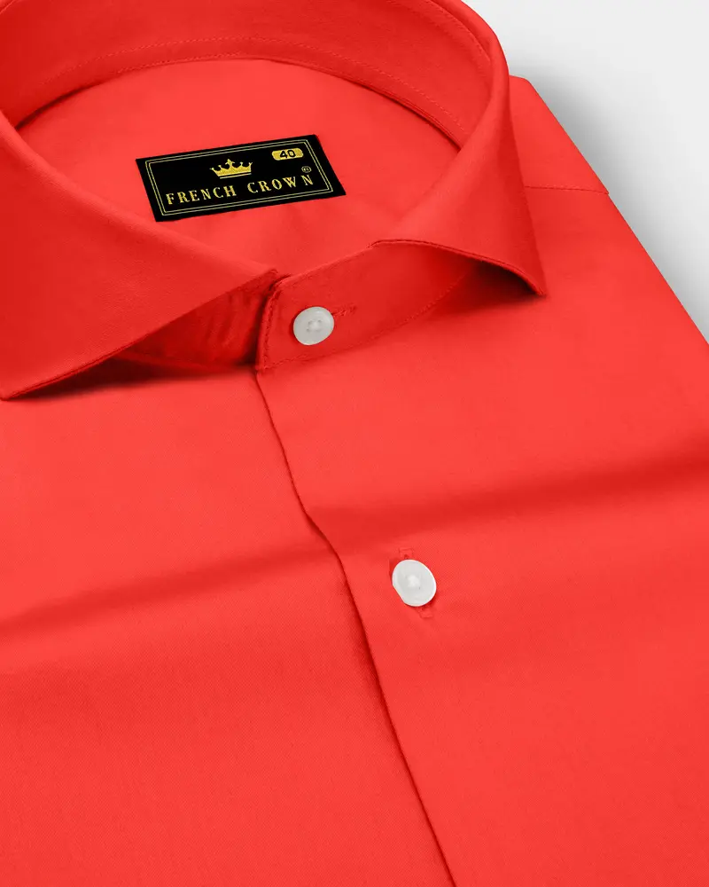 Mandoro-Coral Orange Subtle Sheen Super Soft Premium Cotton Cut Away Collar Dress Shirt 1