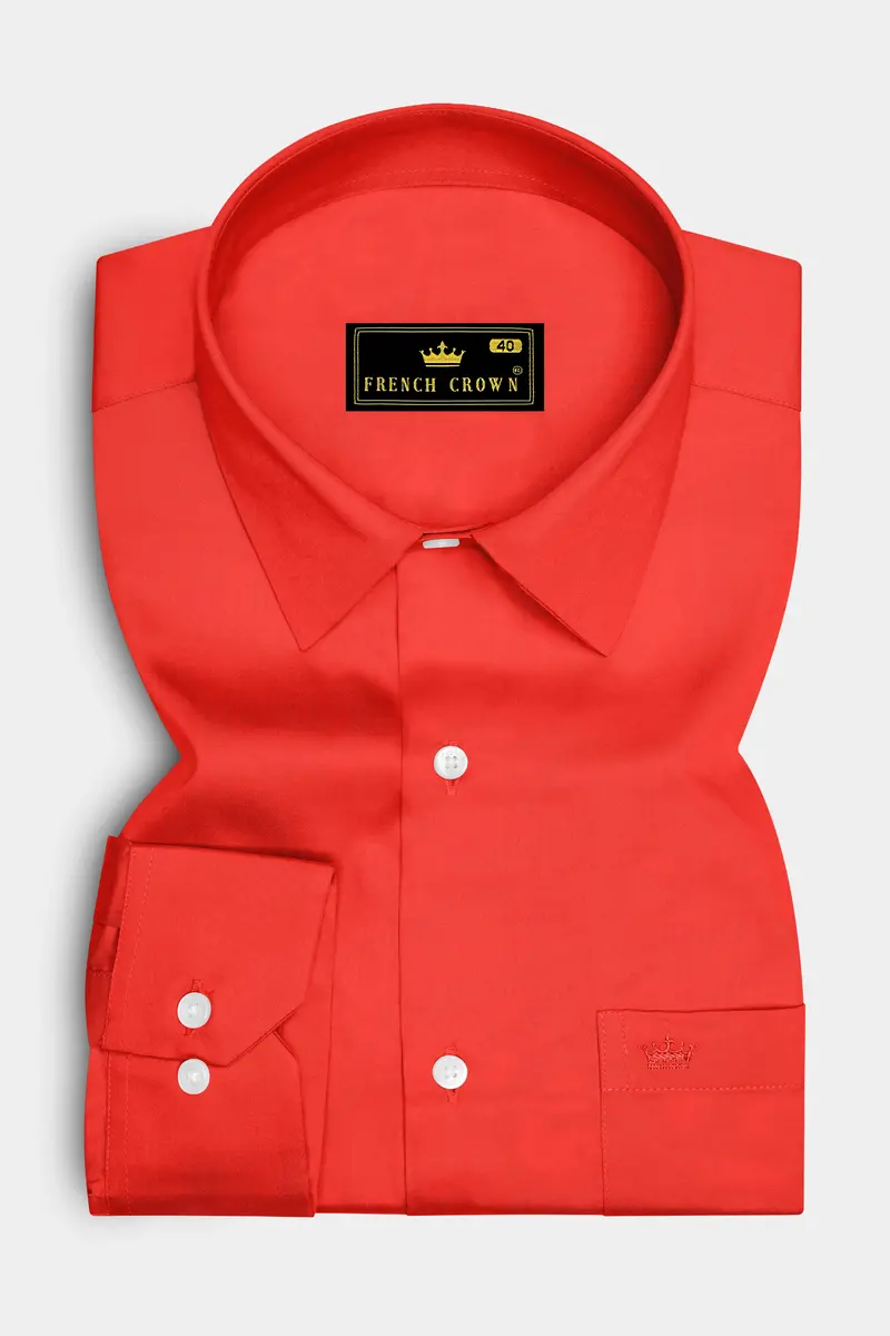 Mandoro-Coral Orange Subtle Sheen Super Soft Premium Cotton Dress Shirt 4