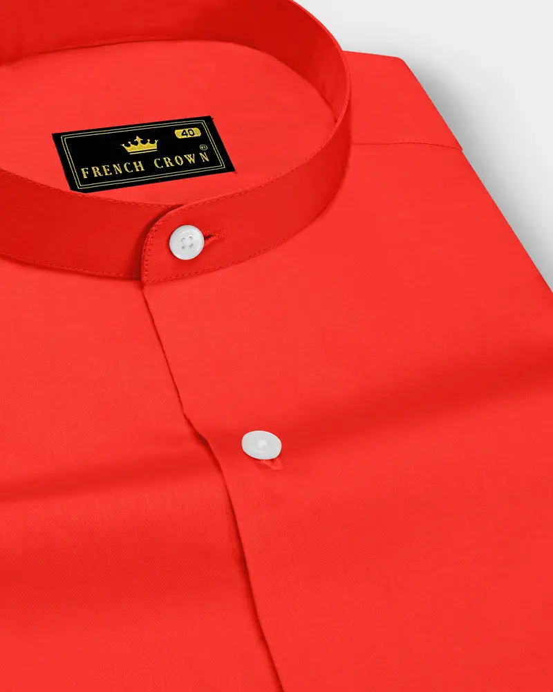 Mandoro-Coral Orange Subtle Sheen Super Soft Premium Cotton Mandarin Dress Shirt 1