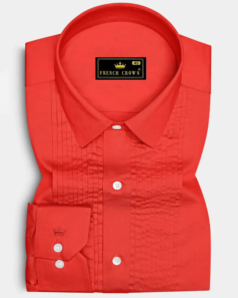 Mandoro-Coral Orange Subtle Sheen Super Soft Premium Cotton Tuxedo Dress Shirt 1