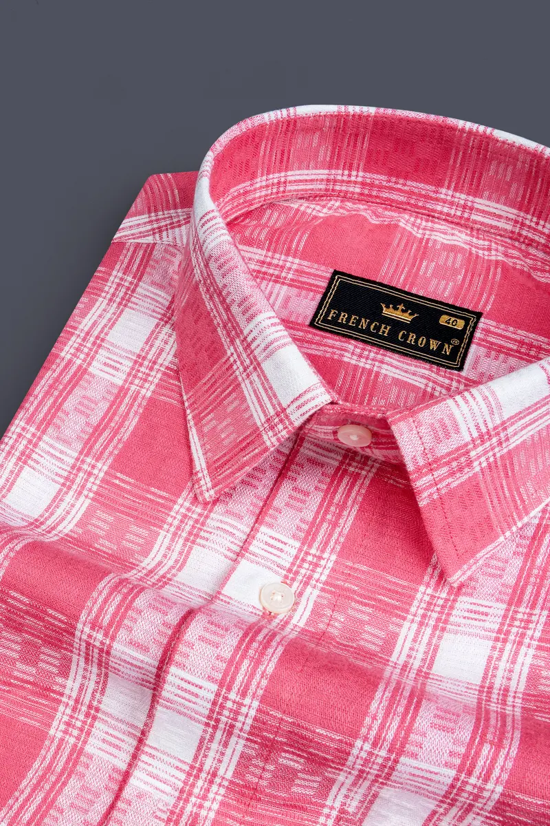 Mandy Pink And Bright White Checkered Twill Premium Cotton Shirt 1