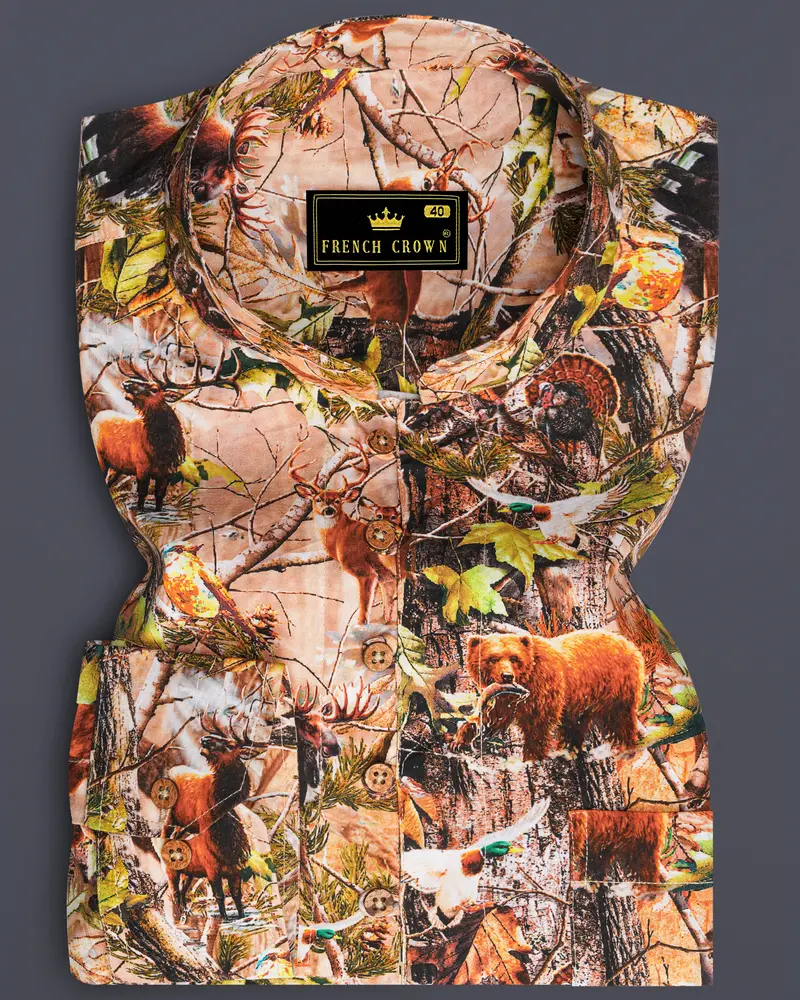Mandys Beige Multicolour Tropical Printed Premium Cotton Kurta Shirt 1