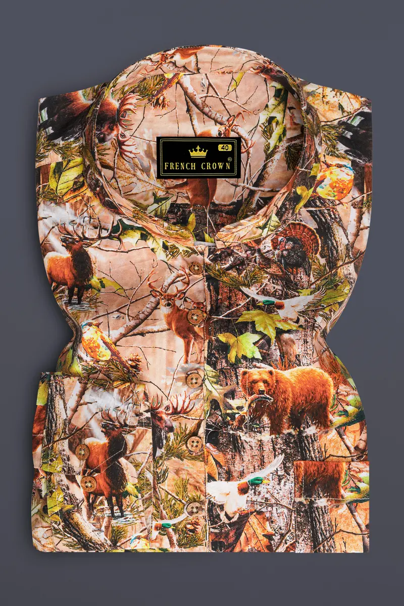 Mandys Beige Multicolour Tropical Printed Premium Cotton Kurta Shirt 2