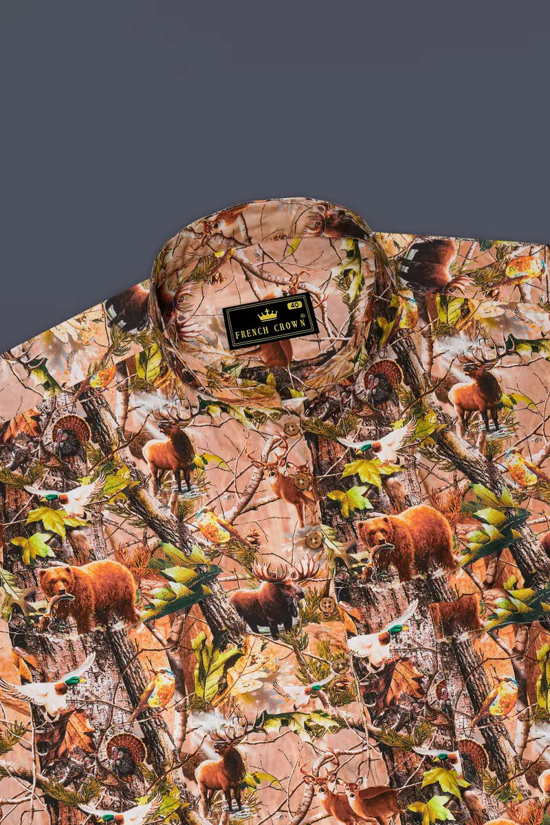 Mandys Beige Multicolour Tropical Printed Premium Cotton Kurta Shirt 5