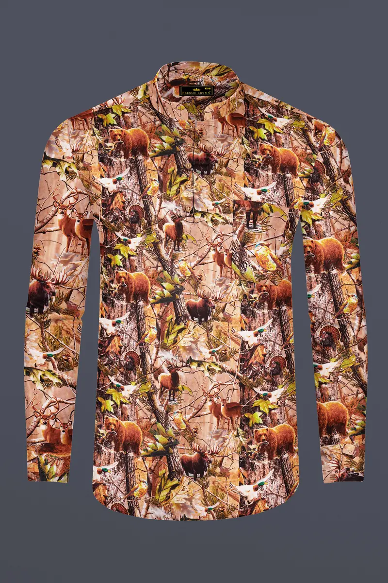 Mandys Beige Multicolour Tropical Printed Premium Cotton Kurta Shirt 6