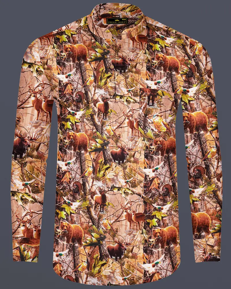 Mandys Beige Multicolour Tropical Printed Premium Cotton Kurta Shirt 8