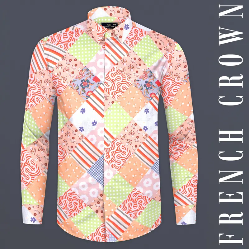 Mandys Peach And Olive Green Multicolour Abstract Printed Subtle Sheen Super Soft Premium Cotton Shirt 1