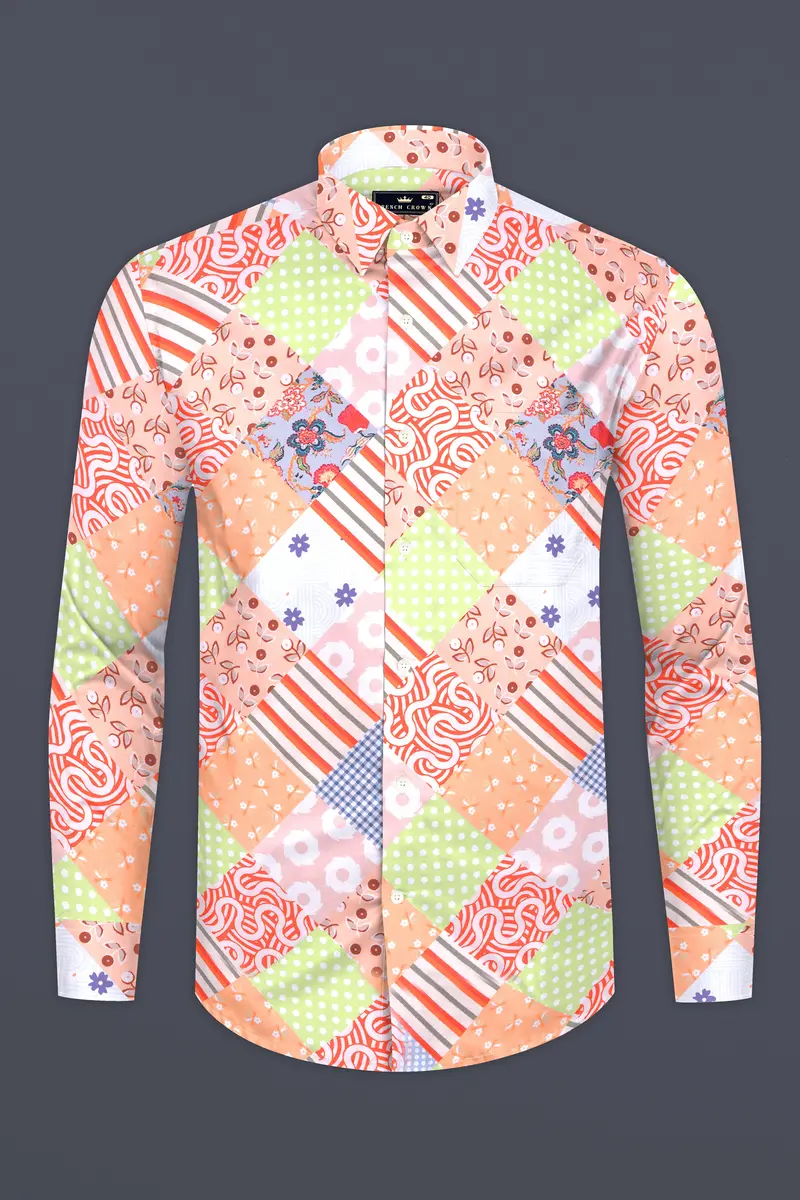 Mandys Peach And Olive Green Multicolour Abstract Printed Subtle Sheen Super Soft Premium Cotton Shirt 2