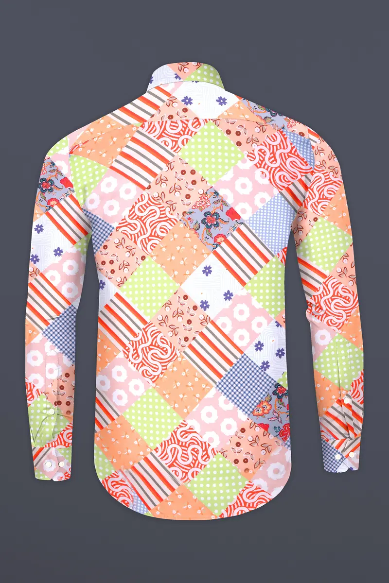 Mandys Peach And Olive Green Multicolour Abstract Printed Subtle Sheen Super Soft Premium Cotton Shirt 6