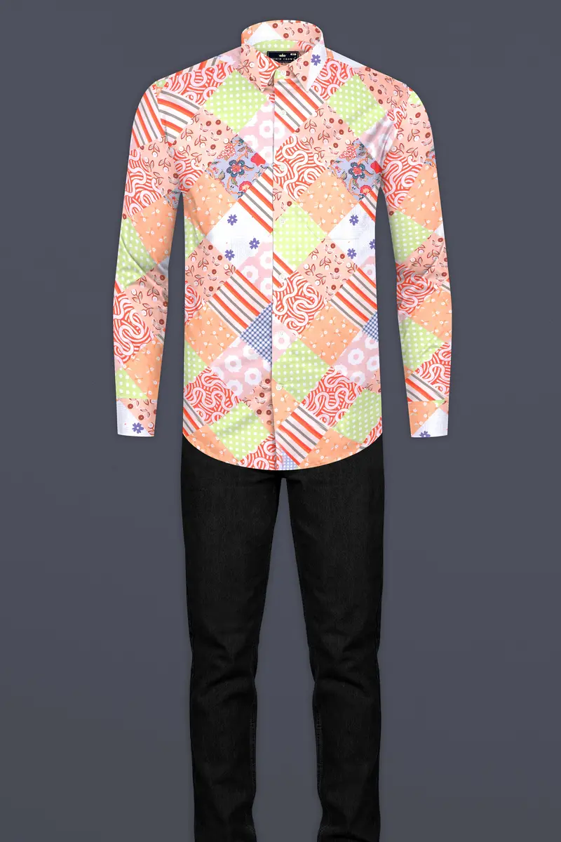 Mandys Peach And Olive Green Multicolour Abstract Printed Subtle Sheen Super Soft Premium Cotton Shirt 7