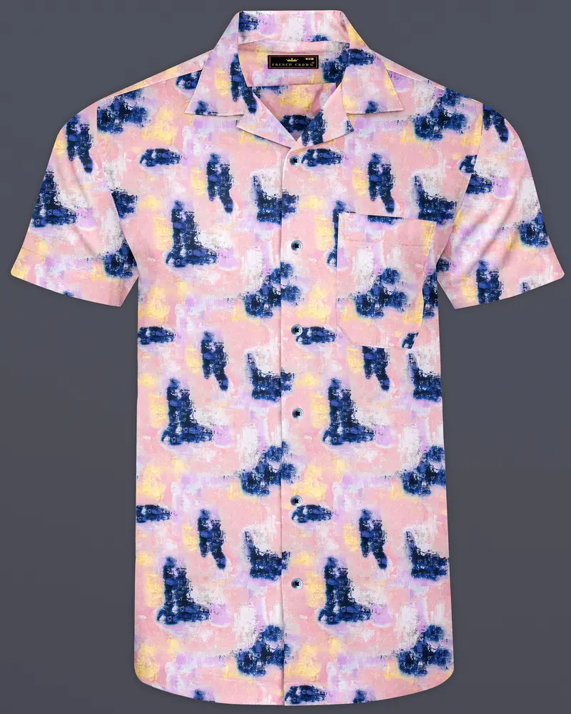 Mandys Peach With Gunmetal Blue Printed Super Soft Premium Cotton Shirt 1