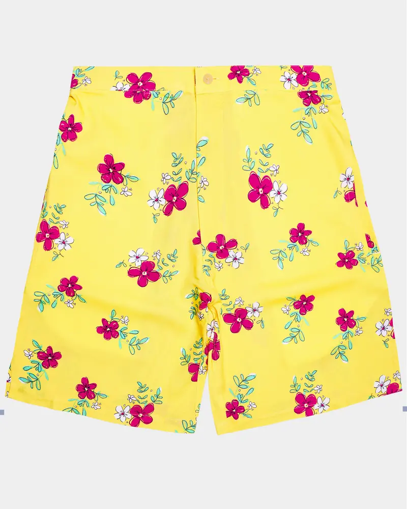 Manilla Yellow And Debian Pink Floral Printed Premium Tencel Shorts 1