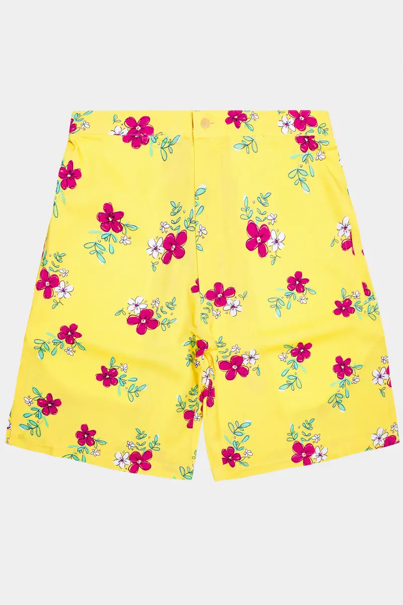 Manilla Yellow And Debian Pink Floral Printed Premium Tencel Shorts 2