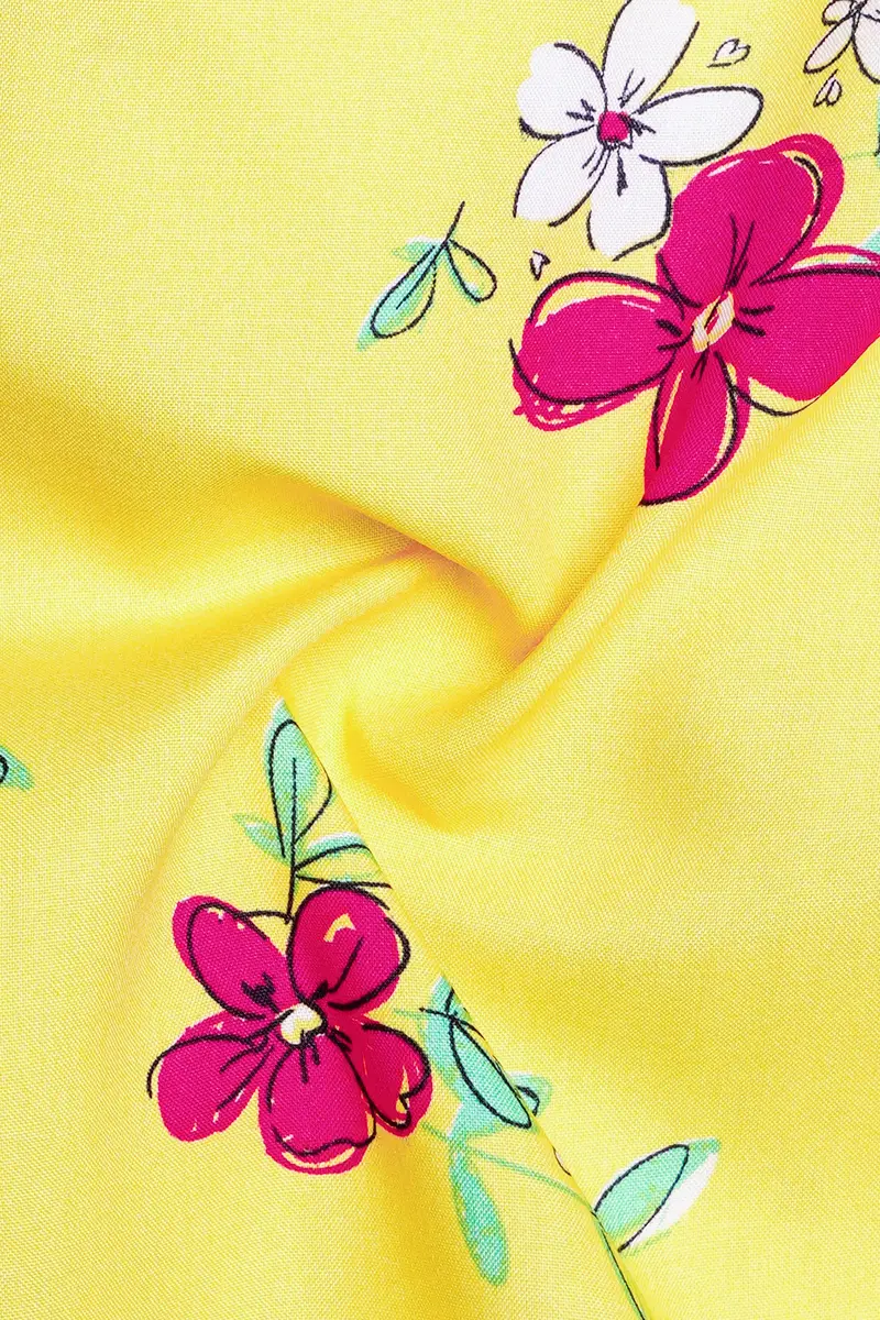 Manilla Yellow And Debian Pink Floral Printed Premium Tencel Shorts 3