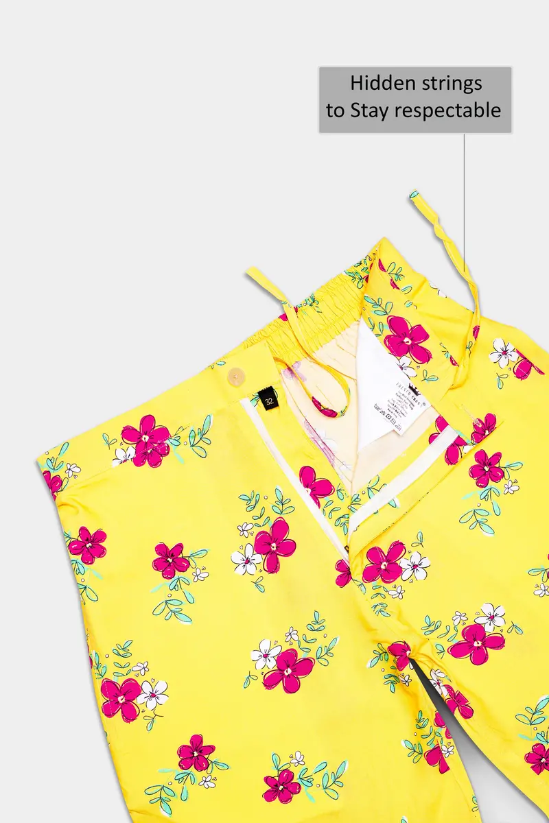 Manilla Yellow And Debian Pink Floral Printed Premium Tencel Shorts 4