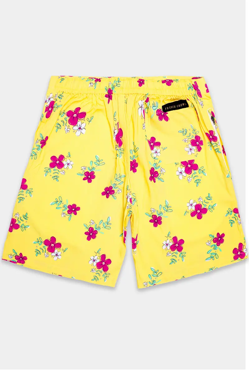 Manilla Yellow And Debian Pink Floral Printed Premium Tencel Shorts 6