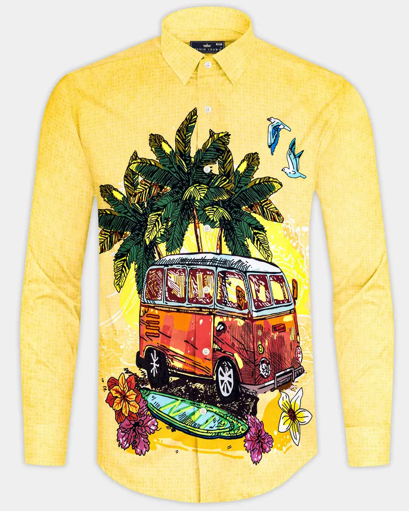 Manilla Yellow And Fem Green Multicolour Funky Printed Subtle Sheen Super Soft Premium Cotton Shirt 1