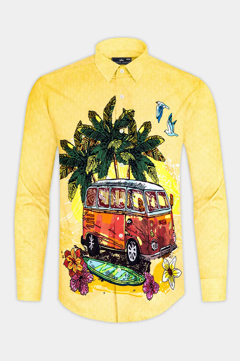 Manilla Yellow And Fem Green Multicolour Funky Printed Subtle Sheen Super Soft Premium Cotton Shirt 2